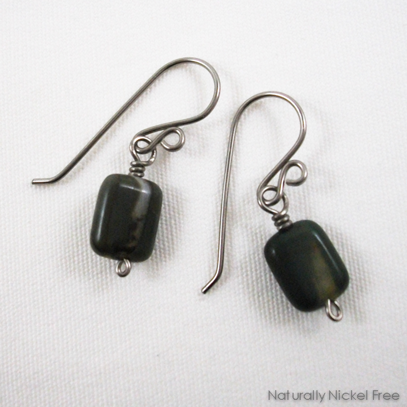 Dark Green River Creek Jasper Niobium Earrings