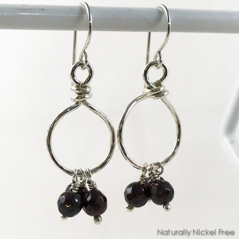 Garnet Bead Argentium Silver Earrings