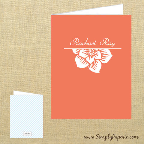 Tangerine,Flower,Personalized,Notecards,Rachael Ray, celebrity, gift, chef, Paper Goods, Cards, tangerine, orange, coral, flower, foldover card, greeting card, stationery, notecard, custom, monogram, personalized, note, name, initial, thank you card