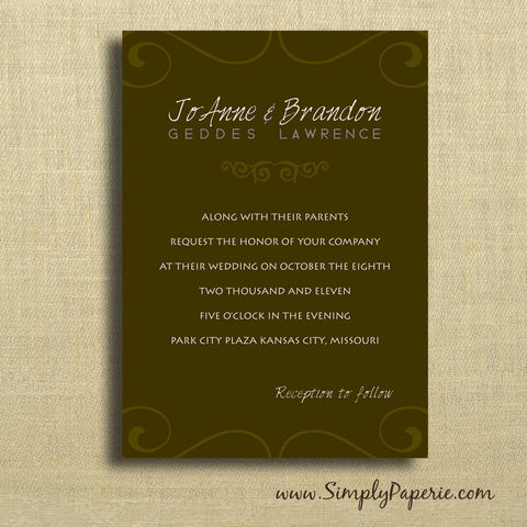 Espresso,Swirls,Wedding,Invitations, Invitation, rsvp, script, wedding invitation, wedding stationery, modern, brown, tan, neutral, espresso, ecru, scroll, dark
