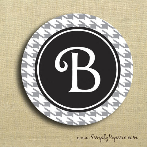 Houndstooth,Personalized,Stickers,Weddings, Sticker, Party, celebration, initial, monogram, personalization, pattern, bold, classy, modern, houndstooth, black, purple, green, grey, choose your color, color pop