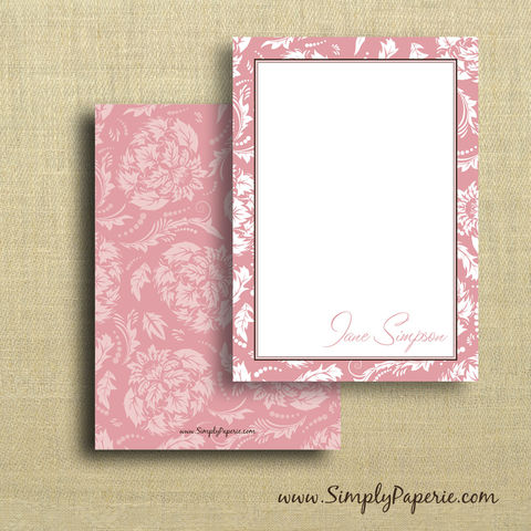 Pink,Floral,Personalized,Notecards,pink, girl, femenine, women, female, personalized, floral, flower, notecard, flat card, 5x7, a7