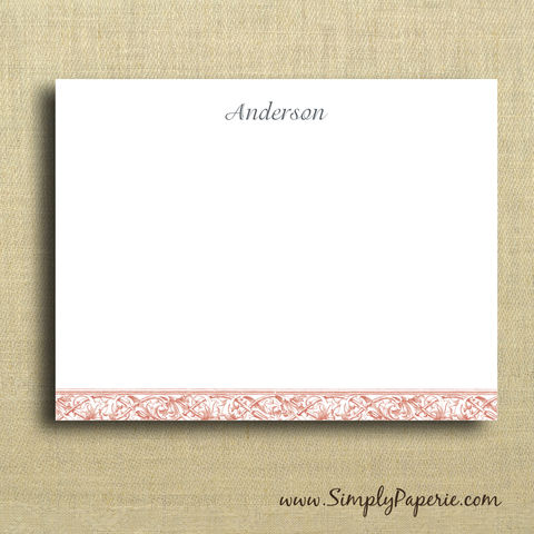 Vintage,Scrolled,Bar,Personalized,Notecards,Paper Goods, Cards, Thank You, elegant, vintage, tangerine, orange, coral, custom, monogram, personalized, note, name, initial, thank you card set, The Artisan Group, notecard, stationery, flat