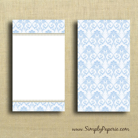 Blue,Damask,Mini,Card,Valentine, light blue, damask, gold, elegant, wedding, wedding card, sweet, femenine, greeting card, Paper Goods, Cards, Blank, notecard, gift card, blank, The Artisan Group, mini card, small, note card, envelope