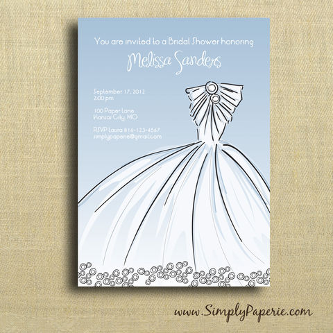 Elegant,Gown,Shower,Invitation, Wedding, Shower, Bridal, gown, dress, elegant, blue, white, celebration, party, bride