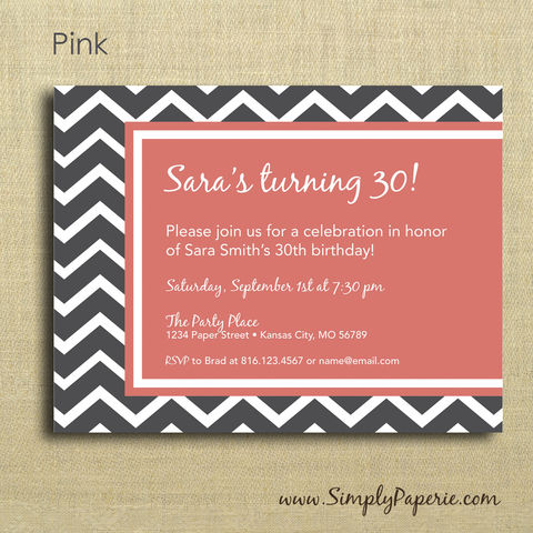 Grey,Chevron,Party,Invitations,party, invitation, paper goods, chevron, celebration, grey, pink, salmon, blue, teal, yellow, mustard, gold, aqua, red, plum, aubergene, green, lime, citron, wedding, modern, geometric