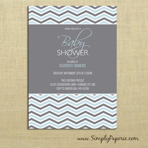 Grey,Chevron,Baby,Shower,Invitations,baby, shower, invitation, party, chevron, grey, blue, yellow, pink, green, modern, trendy, 5 x 7
