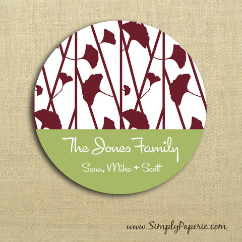Red,and,Green,Floral,Gift,Tag,Stickers,Gift Tag, label, Sticker, to, from, red, green, holiday, floral, flower, custom, monogram,family, name, olive, crimson, alpha chi omega, 2 sticker, round, circle