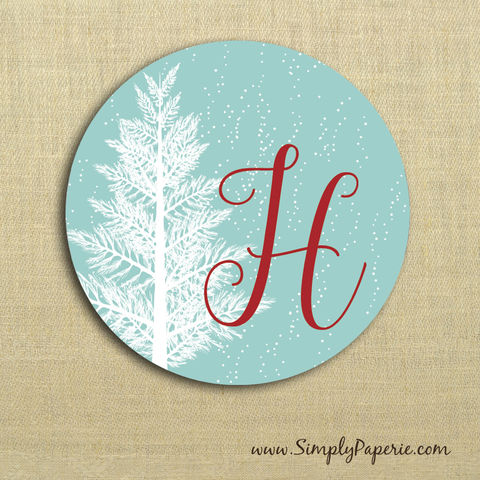Winter,Wonderland,Gift,Tag,Stickers,Gift Tag, label, Sticker, to, from, aqua, blue, teal, holiday, white, christmas tree, snowflake, winter, snow, outdoors, custom, monogram, family, name, mail, envelope closure, 2 sticker, round, circle