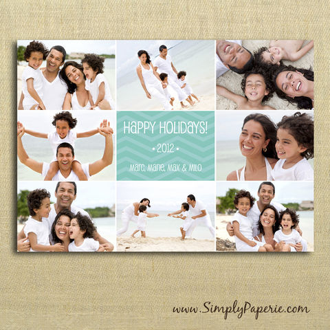 Family,Collage,Photo,Card,(8,Images),christmas, holiday, card, child, children, family, photo, collage, chevron, aqua, teal, green, family photo, picture collage, baby, modern, trendy, 5 x 7