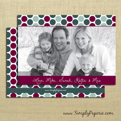 Polka,Dot,Photo,Card,christmas, holiday, card, child, children, family, photo, polka dots, dark red, cranberry, dark green, hunter green, mint green, light green, jewel tones, baby, modern, trendy, 5 x 7