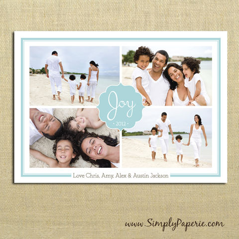 Joy,Collage,Photo,Card,christmas, holiday, card, child, children, family, photo, collage, joy, aqua, teal, grey, family photo, frame, picture collage, baby, modern, trendy, 5 x 7