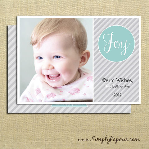 Joy!,Photo,Card,christmas, holiday, card, joy, family, photo, stripe, diagonal, grey, teal, aqua, silver, baby, modern, trendy, 5 x 7
