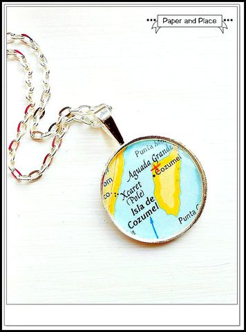 Cozumel,Map,Necklace,Jewelry,map_necklace,cozumel,vintage_map,turqouise_map,mexico,island,honeymoon,destination_wedding,bride,atlas,journey,destination,yucatan,Array
