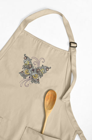 Steampunk,Mechanical,Butterfly,Embroidered,Apron,embroidered, apron, butterfly, mechanical, steampunk, personalize, custom, kitchen, food