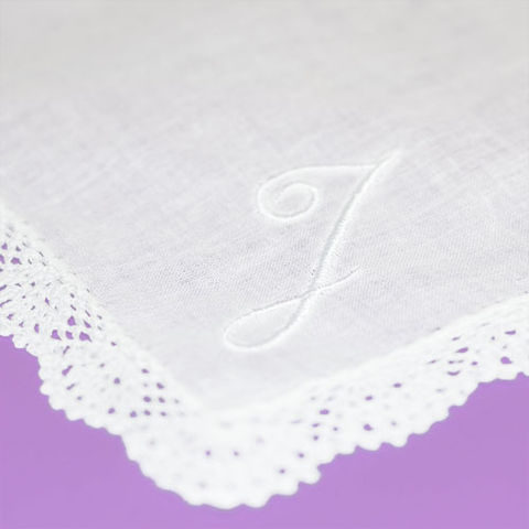 Handkerchief,with,Initial,Monogram,monogrammed, custom, handkerchief, hankie, personalized, initial, embroidered, white, lacy, mens, womens
