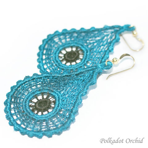 Modern,Lace,Earrings,Using,Two,Custom,Colors,lace, earrings, custom, favorite color, dangle, fashion, accessory, jewelry