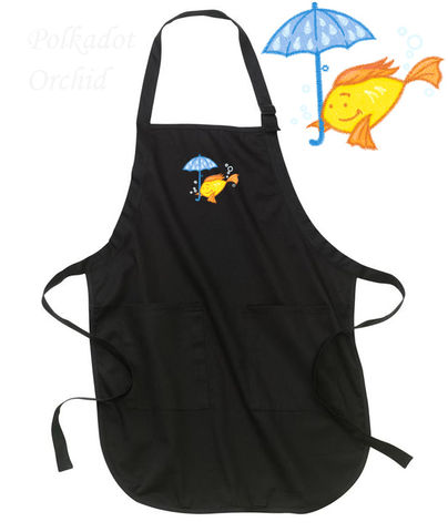 Whimiscal,Goldfish,Embroidered,Apron,goldfish, embroidered, apron, nautical, fish, umbrella, whimsical