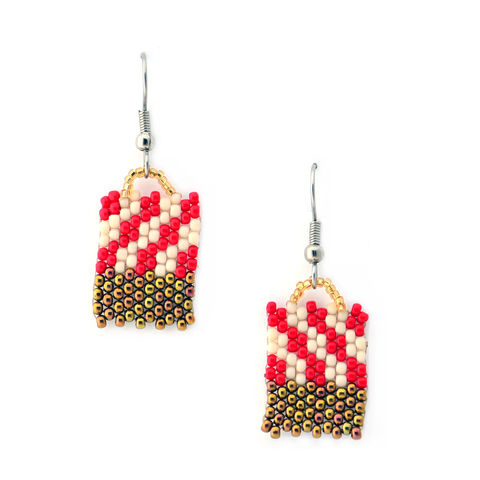 Candy,Cane,Brick,handmade, red brick, bronze checkers, peyote, beaded, checkered earrings, bronze jewelry, beaded earrings, boho, geometric fashion, modern, hotgirlsbead, white checkers, beaded jewelry, artisan jewelry, bricks