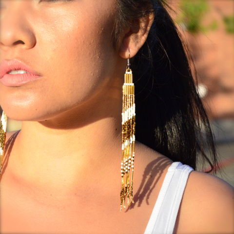 An,Evening,Out,Jewelry,Earrings,Beaded,shoulder dusters,hipster,yellow long, glass, earrings,jewelry,1970_jewelry, yellow jewelry,peyote,long, gold,earrings,bead weaving,surgical steel