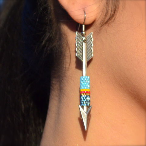 Sunset,Arrow,handmade, arrow, charm, peyote, beaded, rainbow earrings, hawaiian jewelry, beaded jewelry, charm jewelry, sunset, rainbow, modern, fashion, blue accessories, turquoise earrings, turquoise jewelry, artisan jewelry, arrow jewelry, tribal, chic