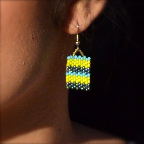 Ocean,View,Stripes,handmade, square earrings, peyote, beaded, yellow chevron, earrings, chevron jewelry, beaded earrings, boho, geometric fashion, modern, hotgirlsbead, beaded jewelry, artisan jewelry, chic
