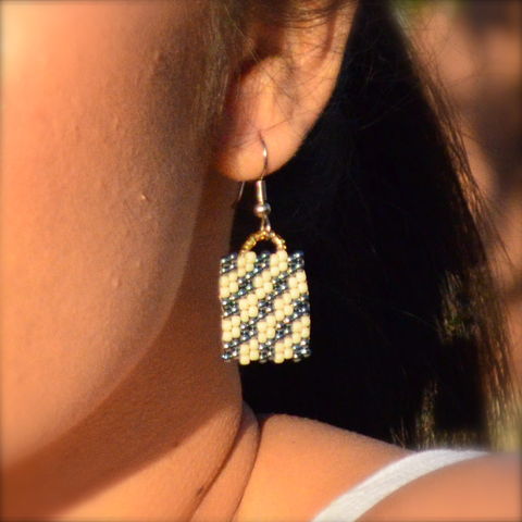 Blue,Ice,handmade, charm, peyote, beaded, checkered earrings, bronze jewelry, beaded earrings, boho, geometric fashion, modern, hotgirlsbead, metallic blue, metallic jewelry, beaded jewelry, artisan jewelry, chic