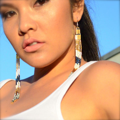 Coastal,View,Jewelry,Earrings,Beaded,shoulder dusters,hipster,yellow long, glass, earrings,jewelry,1970_jewelry, yellow jewelry,peyote,long, gold,earrings,bead weaving,surgical steel