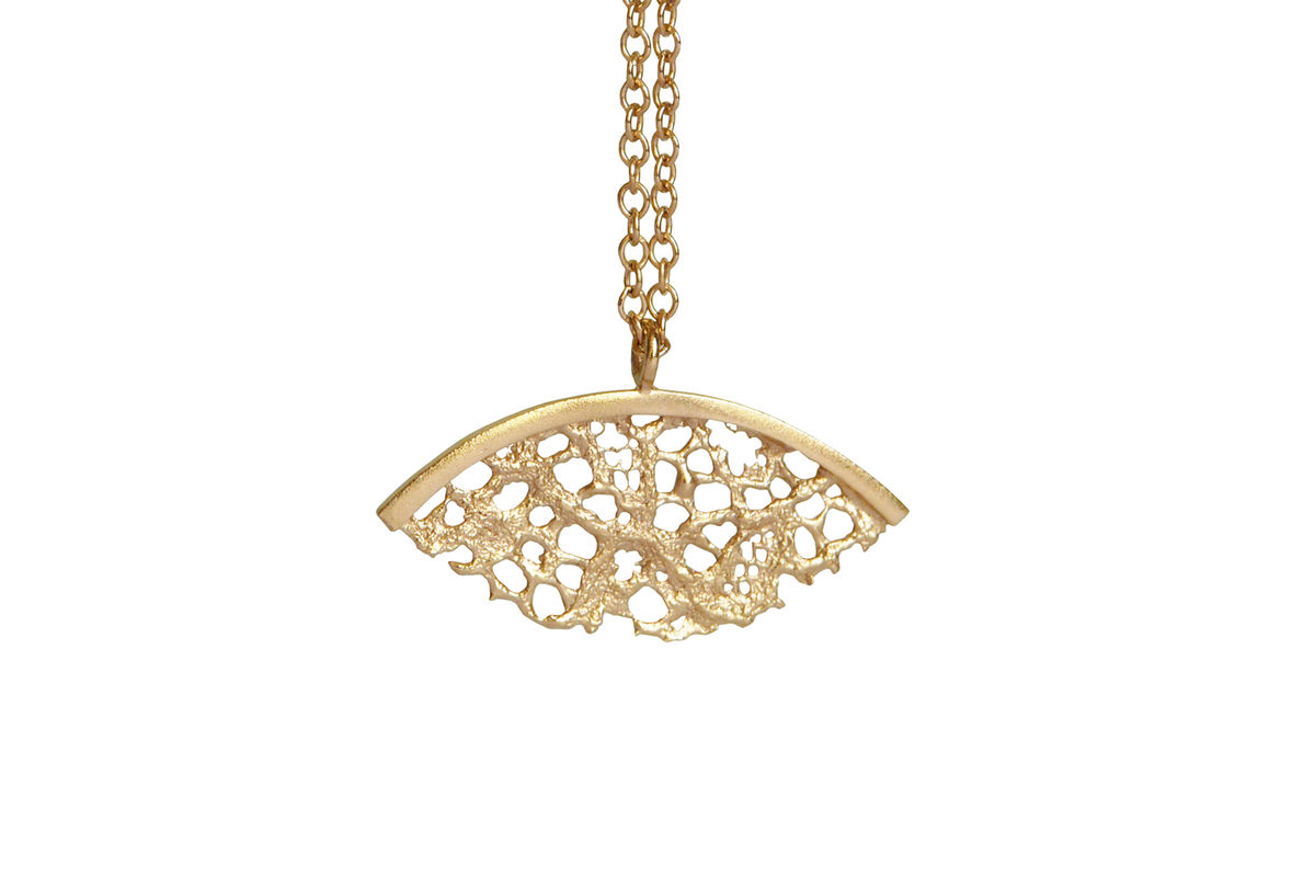 Gold Lace Fan Shaped Necklace Rose Ellen Cobb