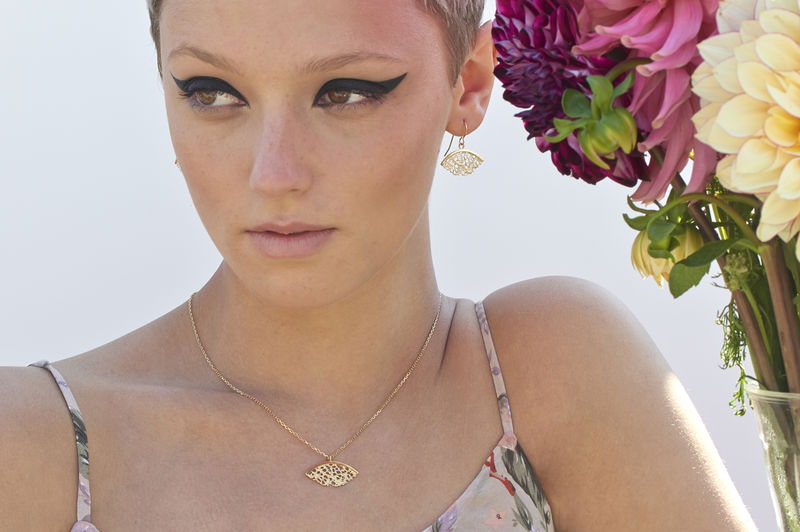 Gold Lace Fan Shaped Necklace Rose Ellen Cobb