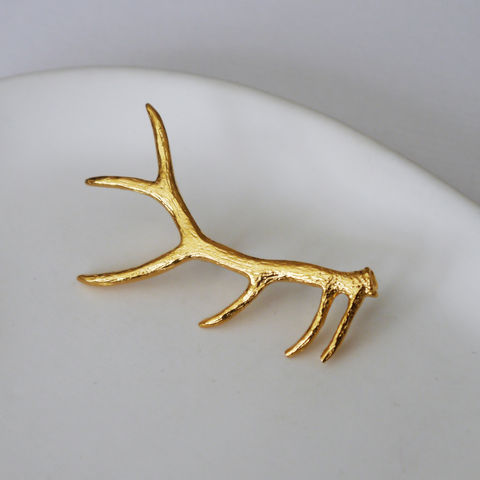 24K,Gold,Plated,Antler,Brooch,antler, brooch, pin, gift, womens, gold, deer, stag