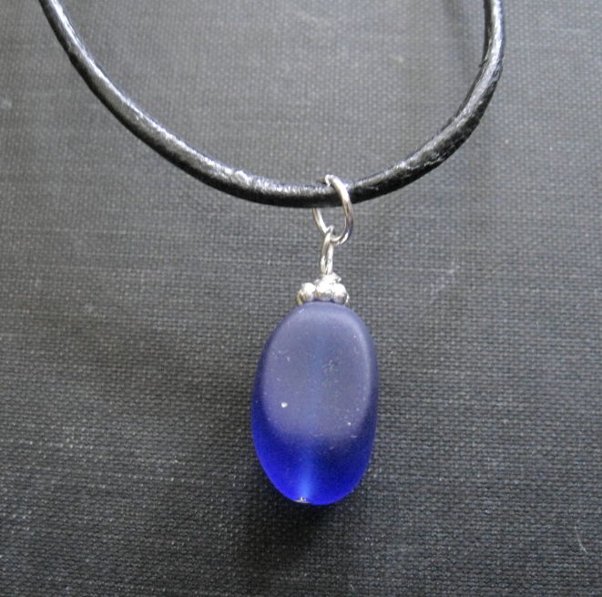 Frosted Glass Cord Necklace Handmade 