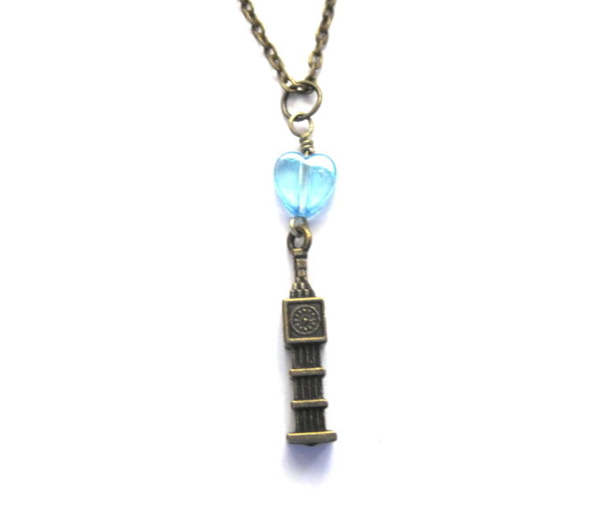 Big Ben Clock Tower Blue Heart Necklace, Elizabeth Tower Necklace