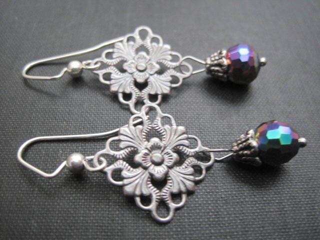 Filigree Aurora Borealis Sparkle Dangle Earrings Vamps Jewelry Filigree Aurora Borealis Sparkle Dangle Earrings Vamps Jewelry Gothic Victorian