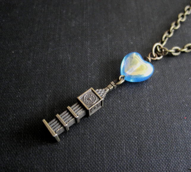 Big Ben Clock Tower Blue Heart Necklace, Elizabeth Tower Necklace