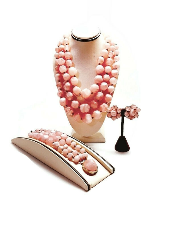1950s Vintage 3 Pc Pink Kramer Necklace Set