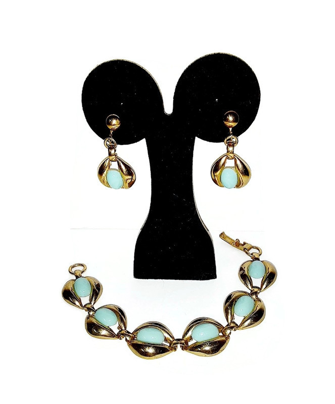 50s vintage blue bracelet and earrings set