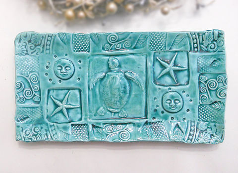 Sushi,Tray,Sea,Turtle,Starfish,Ceramic,Tapas,Handmade,Pottery,Glazed,in,Aqua,Blue,Ceramics_And_Pottery,Serving,Sushi_Tray,Seaturtle_Tray,Sea_Turtle_Tray,Ceramic_Tray,Tapas_Tray,Beach,Jacqueline_Allard,Island_Girl_Pottersy,handmade_dinnerware,turquoise_aqua,teal,earthenware clay,pottery,ceramic,clay,glaze,imaginatio