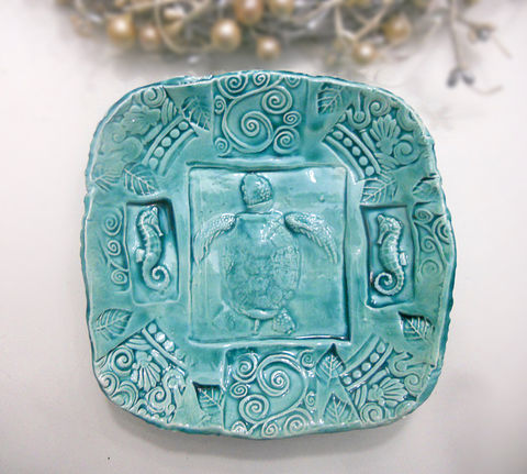 Ceramic,Sea,Turtle,Bowl,Seahorse,Serving,Plate,w,feet,Turquoise,Handmade,Pottery,Lace,Ceramics_And_Pottery,Ceramic_Bowl,Island_Girl_Pottery,Serving_Bowl,Candy_Bowl,Cereal_Bowl,Textured_Stamped,Sea_Turtle,Sea_Turtle_Plate,turtle_bowl,sea_turtle_bowl,handmade_dinnerware,earthenware clay,glaze,love
