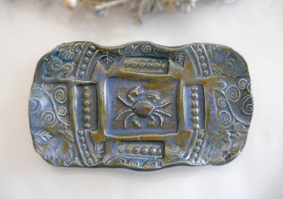Crab Dish Ceramic Soap Dish Butter Dish Steel Blue Island Girl Pottery
