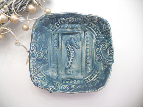 Seahorse,Bowl,Handmade,Pottery,Denim,Blue,seahorse bowl