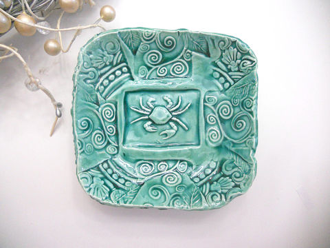 Ceramic,Crab,Bowl,w,feet,Blue,Lace,Handmade,Pottery,crab bowl, ceramic crab bowl, island girl pottery, handmade pottery