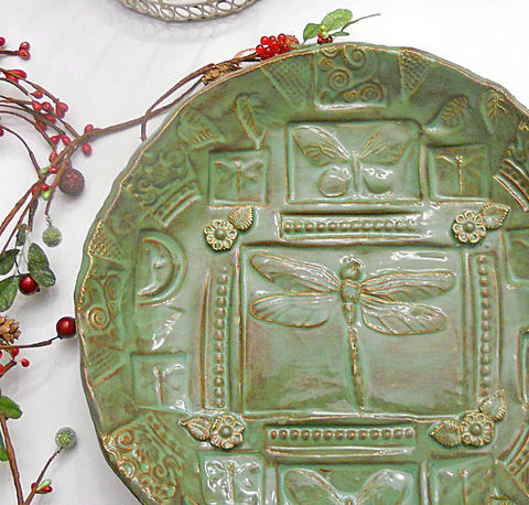 Dragonfly,Bowl,Ceramic,Serving,Emerald,Green,12,with,feet,horse pottery, horse bowl, nesting bowls