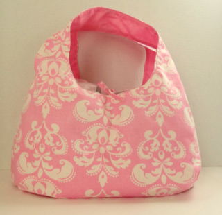 Pink,and,White,Damask,Reversible,Hobo,Style,Purse,Hobo Purse, Pink Damask, Reversible Purse, Pink, White, handmade