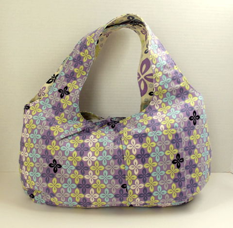 Lavendar,,Turquoise,,Black,,and,Yellow,Reversible,Hobo,Style,Purse