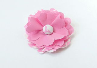 Pink,and,White,Damask,Flower,Pin,flower accessory, jewelry pin, fabric flower