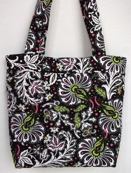 Quilted,Black,Floral,Tote,Bag,Quilted Tote Bag
