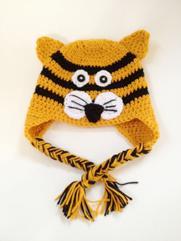 Tiger Crochet Ear Flap Hat with Braids - Snugglebug Baby ...