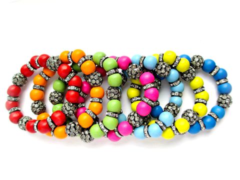Rainbow,Colored,Beaded,Stretch,Bracelets,wooden beaded bracelets, beaded stretch bracelet,rhinestone bracelet,pave beaded bracelet,Bling Bracelet,rainbow bracelets