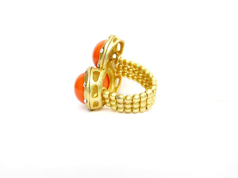 Coral and Matte Gold Rhinestone Stretch Ring - product images  of 